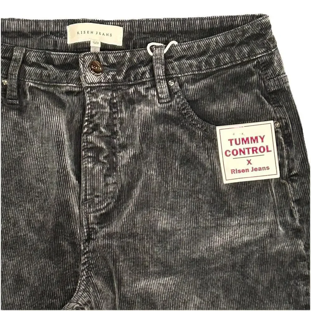 NWT Risen Mid-Rise Tummy Control Straight Leg Corduroy Pants Womens 13/31 Black